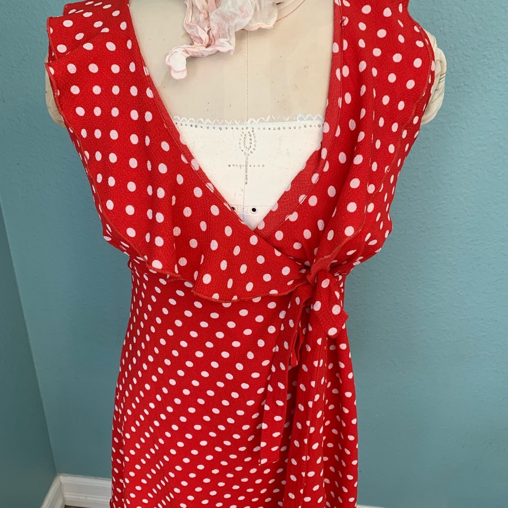 Red Polka Dot Tie Wrap Dress - Picture 4 of 4